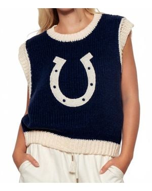 Urban Daizy Western Horseshoe Crochet Knit Ribbed Trim Sweater Vest - Blue