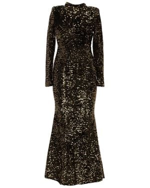 JOSHE Fitted Sequin-Embellished Evening Dress With High Neckline - Black
