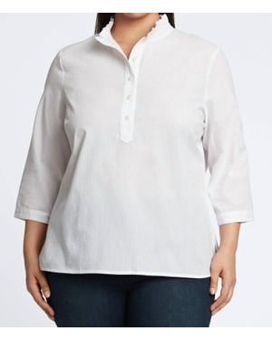 Foxcroft Mia Seersucker 3/4 Sleeve Popover Shirt - Gray