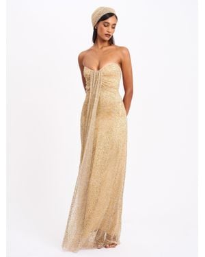 Miss Circle Ada Rhinestone Embellished Strapless Gown With Head Scarf - Natural