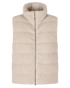 Herno Chantilly High Neck Drawstring Double-Slider Zip Polyester Vest - Natural
