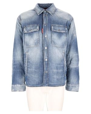 DSquared² Classic Flap Pockets Cotton-Blend Denim Shirt - Blue