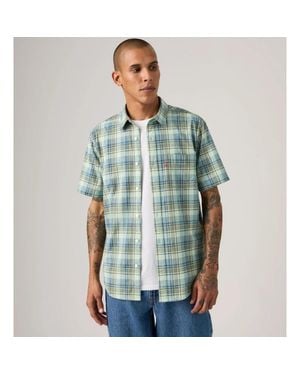 Levi's Shirt Plaid Classic Standard Fit Button Up Short Sleeve Jax1450 - Green