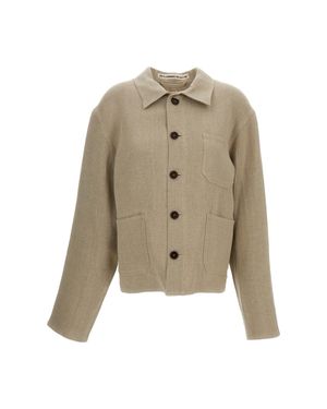 Meta Campania Bill Cropped Unlined Heavy Linen Workwear Jacket - Natural