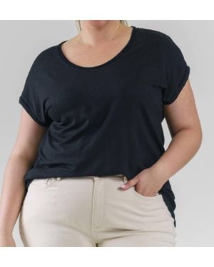 Lyssé Classic Short Sleeve Linen Top - Blue
