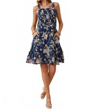 Hayden LA Floral Smocked Bodice Tank Dress - Blue