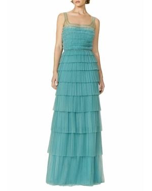 Costarellos Kali Plisse French Tulle Gown - Blue