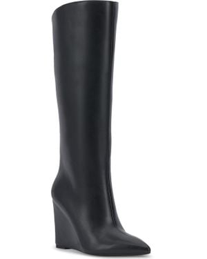 INC Appile Faux Leather Pointed Toe Knee-High Boots - Black