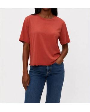 Michael Stars Jackie Raw Edge Short Sleeve Daily Crew Tee - Red