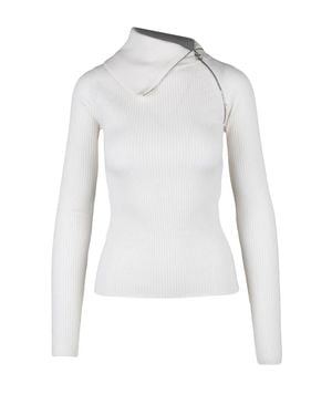 Sportmax Ribbed Turtleneck Sweater With Asymmetrical Zip Detail - White
