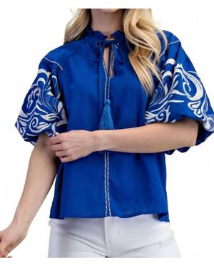 Gigio Embroidered Puff Sleeve Blouse - Blue