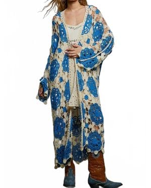 Pol Long Crochet Cardigan - Blue