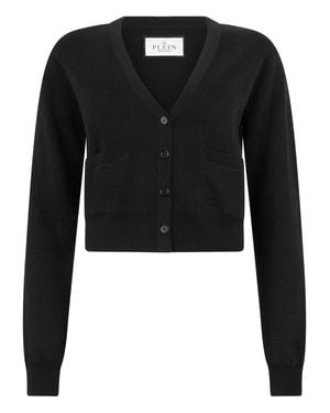 Philipp Plein Merino Wool Cardigan Jacquard Monogram - Black