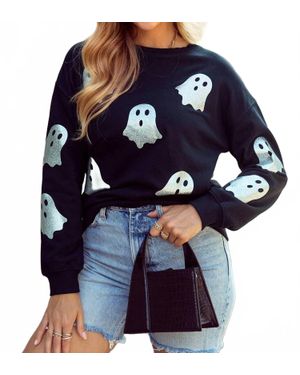 1 the Woman Glitter Ghost Pattern Sweatshirt - Blue