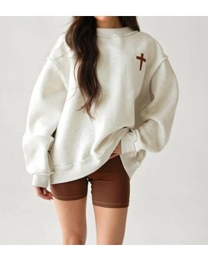 Bucketlist Jesus Saves Reversible Oversized Mockneck Sweater - Natural