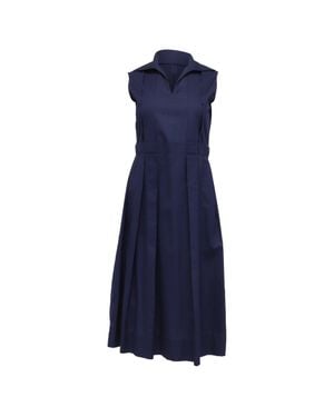 Marni Open-Collar Pleated Midi Dress - Blue