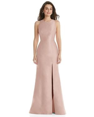 Alfred Sung Jewel Neck Bowed Open-Back Trumpet Dress With Front Slit - Pink