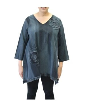 modee Hand Painted Cotton Fringe Swirl Tunic - Blue