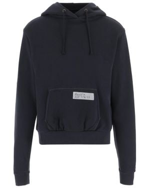 Maison Margiela Cotton Hoodie With Logo Detailing And Kangaroo Pocket - Blue