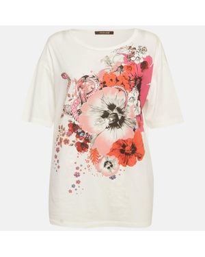 Roberto Cavalli Floral Printed Cotton Knit T-Shirt - White