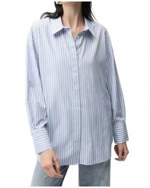 Joseph Ribkoff Tencel Stripe Boxy Blouse - Blue