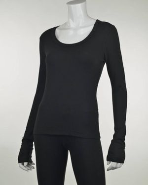Crown Jewel Long Sleeve Scoop Neck Tee - Black