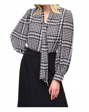 Joseph Ribkoff V Neck Full Sleeve With Neck Tie Blouse - Black