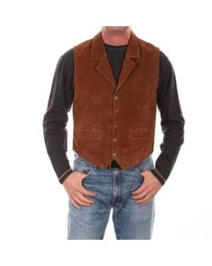Scully Aztec Knit Back Boar Suede Leather Vest - Brown