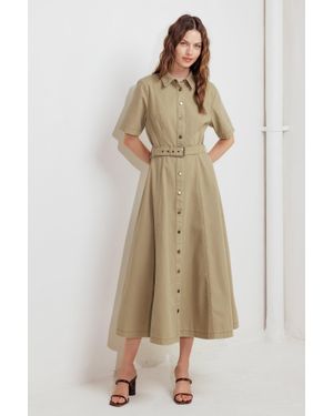 TRUEDAMES Terracotta Trail Woven Midi Dress - Natural