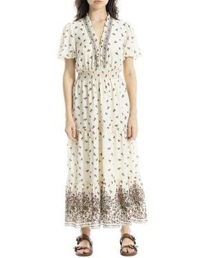 Max Studio V-Neck Tiered Maxi Dress - Metallic