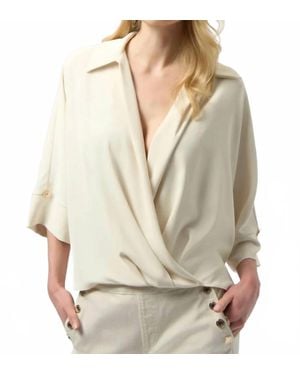 Joseph Ribkoff Woven Twill Boxy Wrap Top - Natural