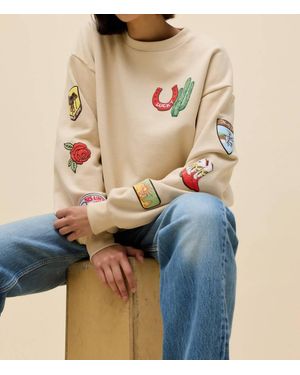 Daydreamer Western Patches Oversized Crew Sweatshirt - Blue