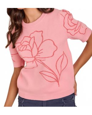 Bone Camellia Floral Sweater Top - Pink