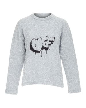 Off-White c/o Virgil Abloh Off Virgil Abloh Lurex Graffiti Wide Sweater - Gray