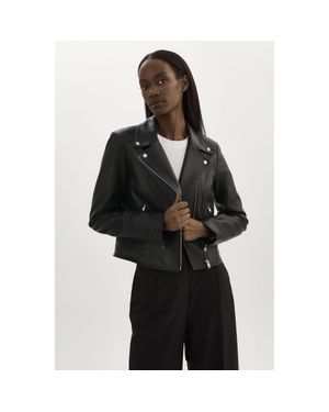Lamarque Kelsey Leather Biker Jacket Champagne Hardware - Black