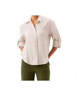 Karen Kane Stripe Linen Roll-Tab Shirt - White
