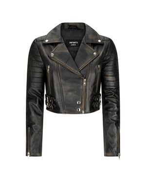 TruClothing Leather Jacket Cross Zip Biker Brando Classic - Black
