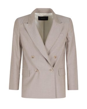 Seventy Mud Lapel Double-Breasted Polyester Blazer - Gray