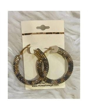 MYS Wholesale Leopard Crystal Rhinestone Hoop Earrings - Metallic