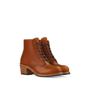 Red Wing Wing Heritage Clara 3404 Boots Leather Lace Up Block Heel - Brown