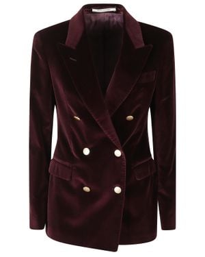 Tagliatore Double-Breasted Velvet Jacket With Notched Lapels And Accents - Black