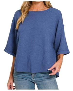 Zenana Double Knit Three Quarter Sleeve Top - Blue