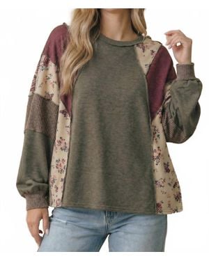 Haptics Floral Color Block Knit Top - Brown