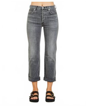 CQY Denim Vinyl Straight Leg Jeans - Gray