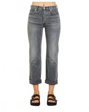 CQY Denim Vinyl Straight Leg Jeans - Gray