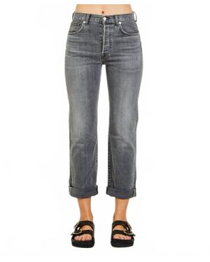 CQY Denim Vinyl Straight Leg Jeans - Gray