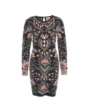 FARM Rio Mini Dress With Floral Motif And Keyhole Detail - Gray