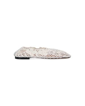 Odissi Pointed Toe Intricate Lace Flats - White