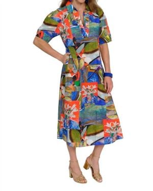 Elior Maxim Short Sleeve Dress With Stitching Details - Blue