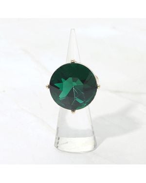 Fashnzfab Bold Round Faceted Stone Accent Statement Stretch Ring - Green